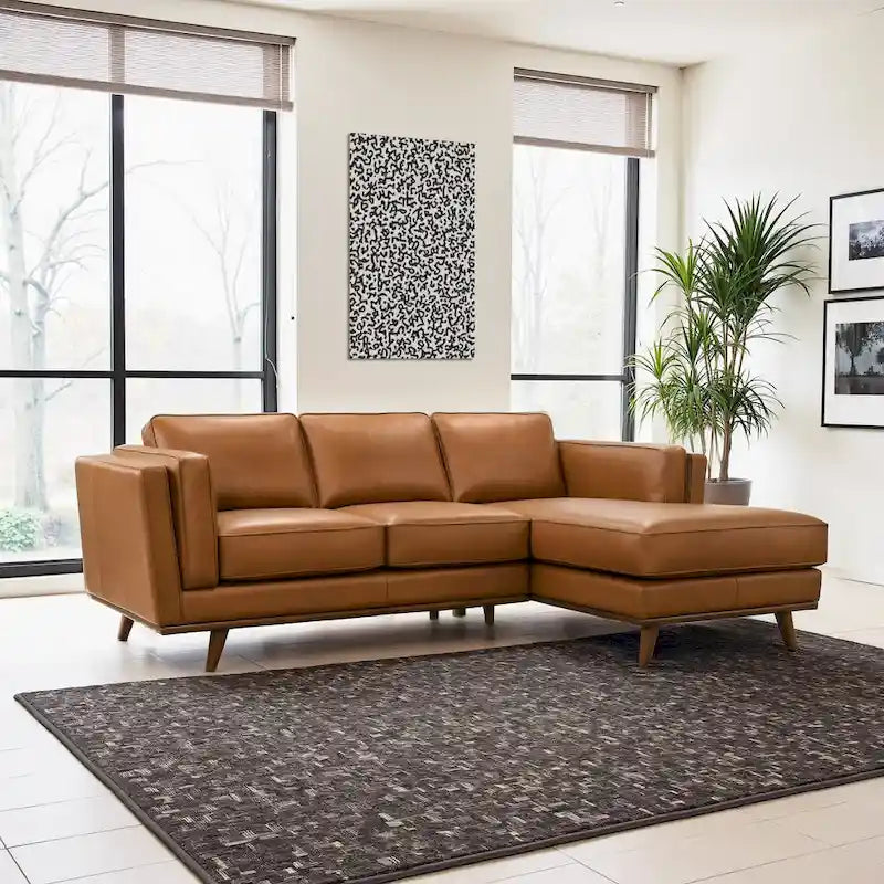 Ferris Living Room Top Leather Corner Sectional Couch in Cognac Tan