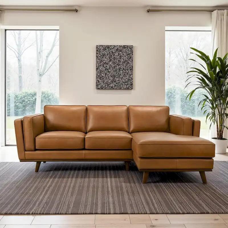 Ferris Living Room Top Leather Corner Sectional Couch in Cognac Tan