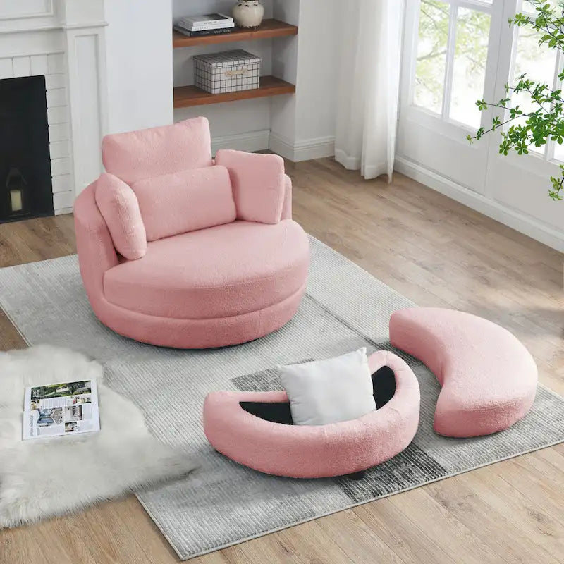 39W Moon Upholstered Swivel Accent Barrel Chair with Storage Ottoman for Living Room - 51 x 39 x 30.5