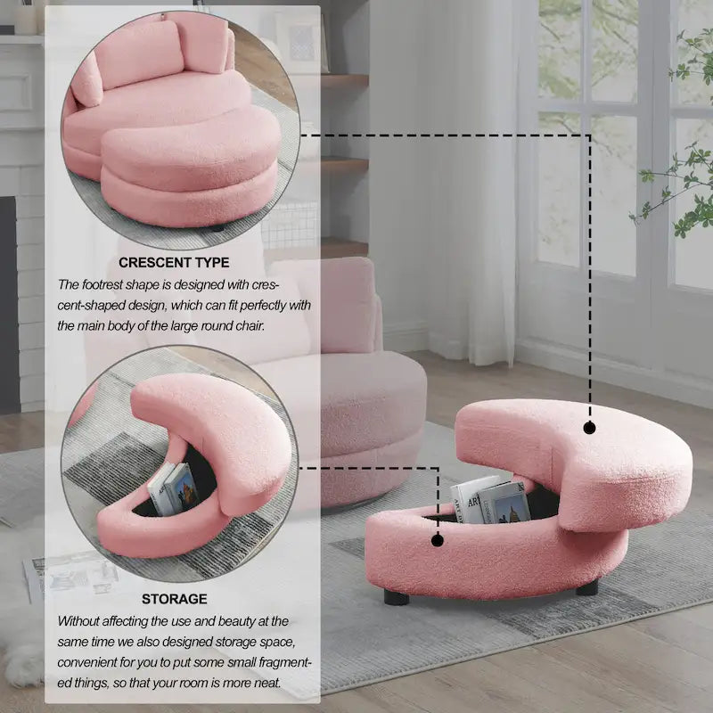 39W Moon Upholstered Swivel Accent Barrel Chair with Storage Ottoman for Living Room - 51 x 39 x 30.5