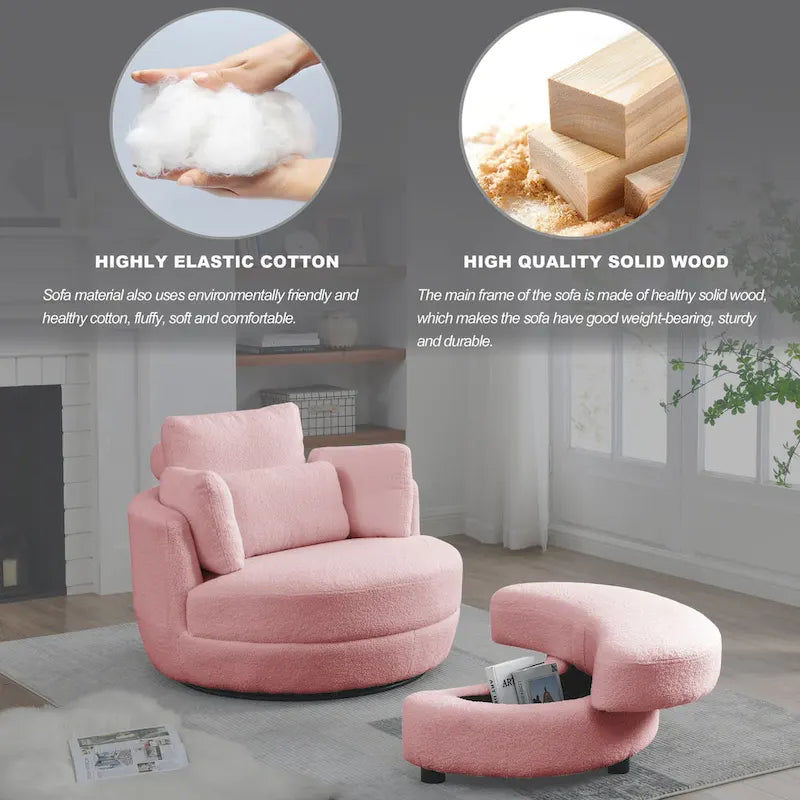 39W Moon Upholstered Swivel Accent Barrel Chair with Storage Ottoman for Living Room - 51 x 39 x 30.5