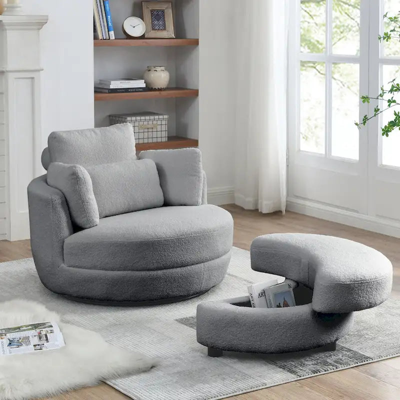 39W Moon Upholstered Swivel Accent Barrel Chair with Storage Ottoman for Living Room - 51 x 39 x 30.5