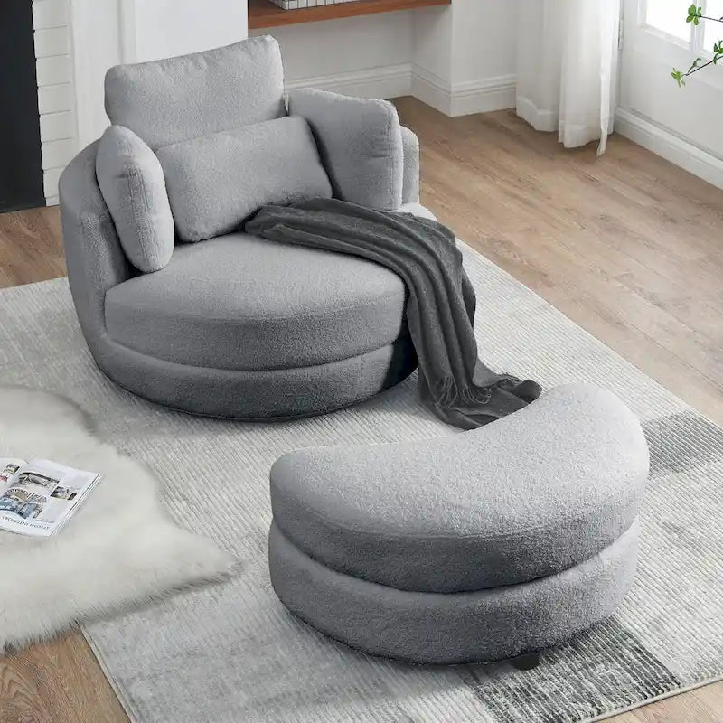 39W Moon Upholstered Swivel Accent Barrel Chair with Storage Ottoman for Living Room - 51 x 39 x 30.5
