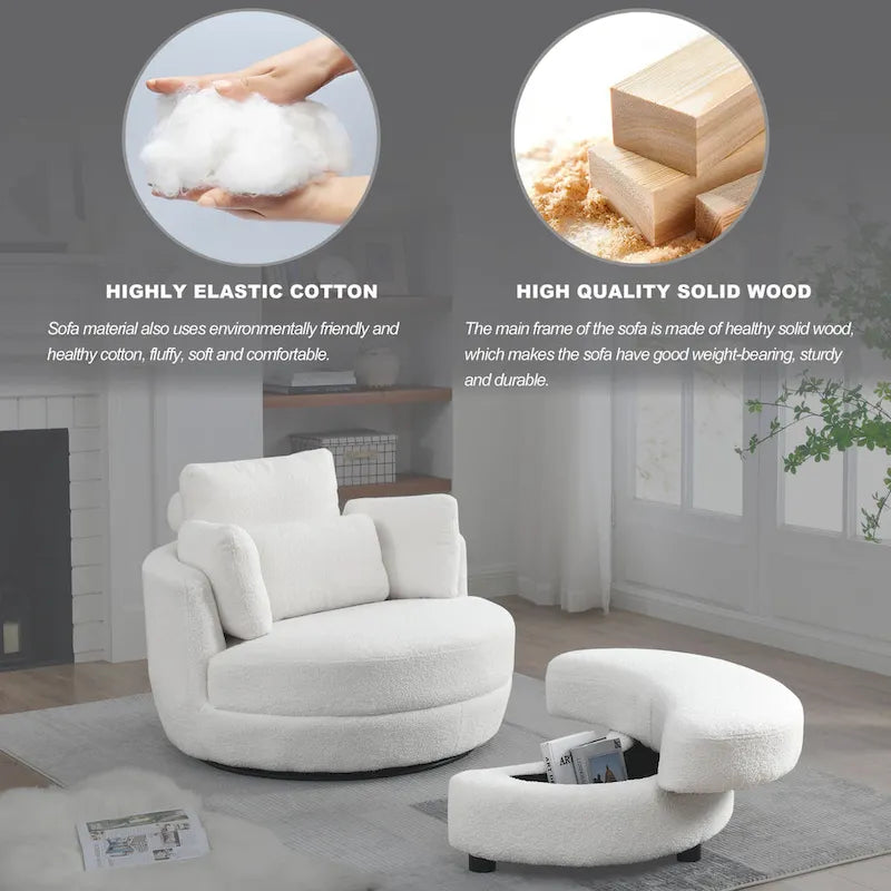 39W Moon Upholstered Swivel Accent Barrel Chair with Storage Ottoman for Living Room - 51 x 39 x 30.5