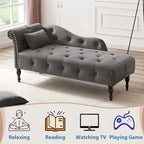 61 Velvet Chaise Lounge Chair with 1 Pillow and Nailhead Trimmed