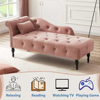 61 Velvet Chaise Lounge Chair with 1 Pillow and Nailhead Trimmed