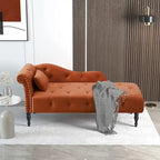 61 Velvet Chaise Lounge Chair with 1 Pillow and Nailhead Trimmed
