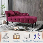 61 Velvet Chaise Lounge Chair with 1 Pillow and Nailhead Trimmed