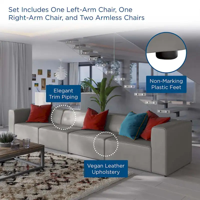 Mingle Vegan Leather 4-Piece Sectional Sofa