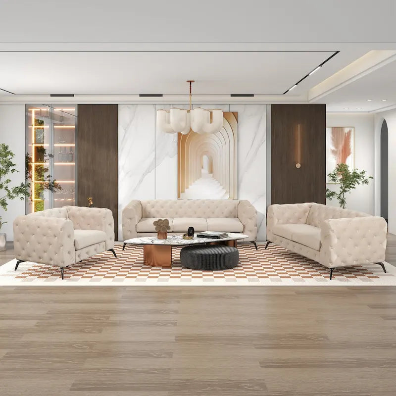 Velvet 3-Piece Sofa Sets(Three Seat Sofa/Loveseat and Single Chair)