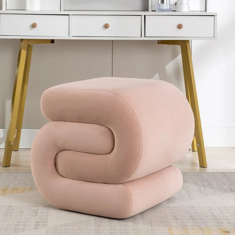 Velvet Fabric S-shape Ottoman Makeup Stool Footstool