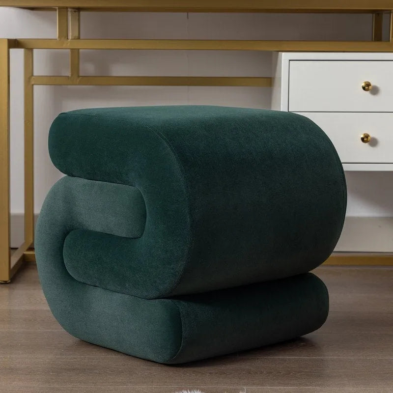 Velvet Fabric S-shape Ottoman Makeup Stool Footstool