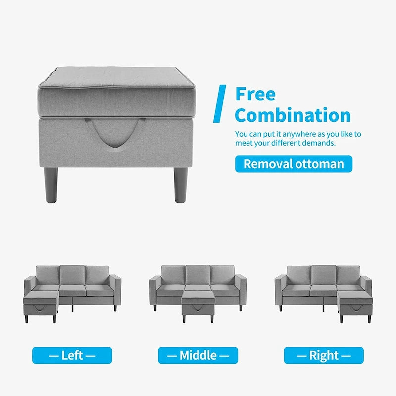 Mixoy Convertible Sectional Sofa Couches,3-Seater with Loveseat,Ottoman