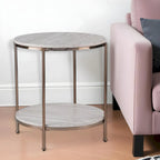 HomeRoots 24 Champagne Faux Marble And Iron Round End Table With Shelf - 22x22x24.25