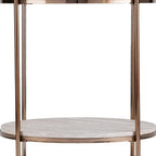 HomeRoots 24 Champagne Faux Marble And Iron Round End Table With Shelf - 22x22x24.25