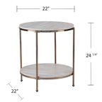 HomeRoots 24 Champagne Faux Marble And Iron Round End Table With Shelf - 22x22x24.25