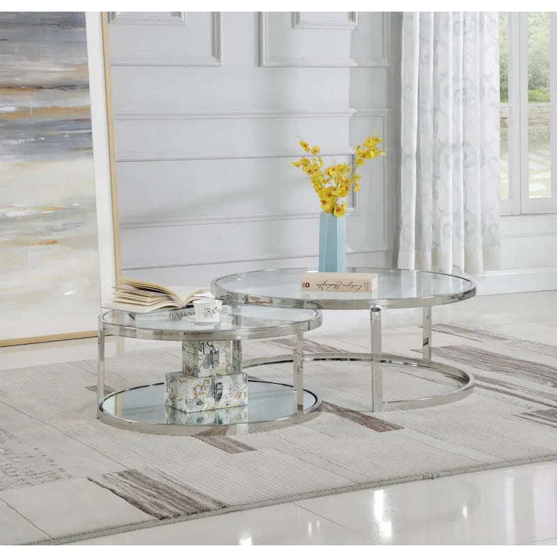 Somette 2-in-1 Round Nesting Cocktail Table Set - Cocktail Table - Cocktail Table