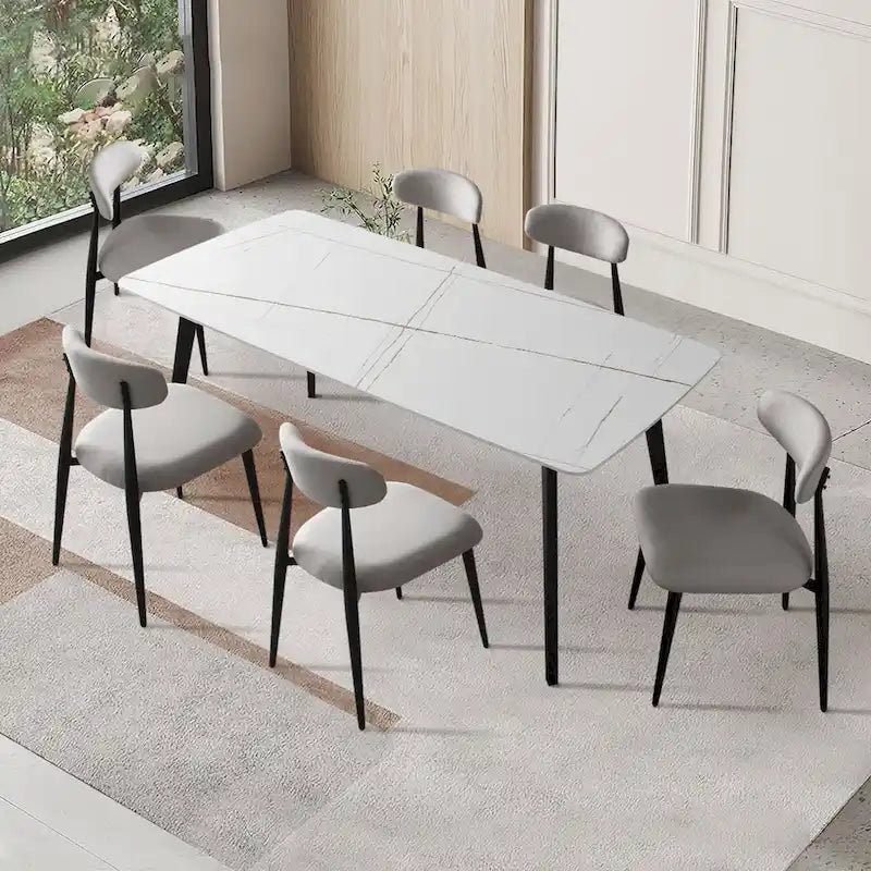 Modern Grey Curved Backrest Round Upholstered Dining Chairs Set of 2/ 4/ 6