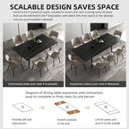5 Piece 62.9 inch to 94.4 inch Extendable Dining Table Set with Sintered Stone Top 4 Chairs