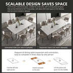 5 Piece 62.9 inch to 94.4 inch Extendable Dining Table Set with Sintered Stone Top 4 Chairs