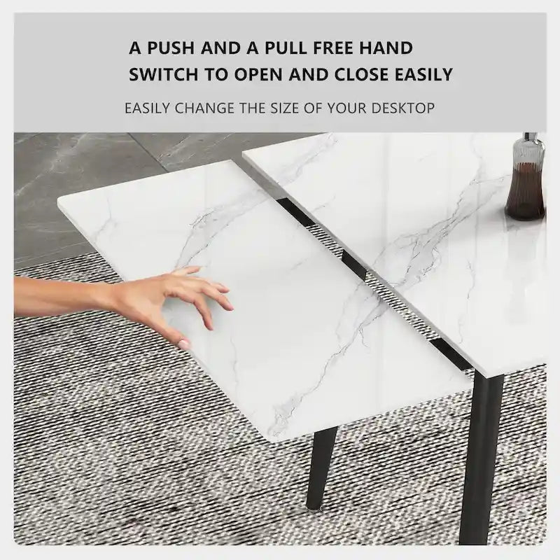 5 Piece 62.9 inch to 94.4 inch Extendable Dining Table Set with Sintered Stone Top 4 Chairs