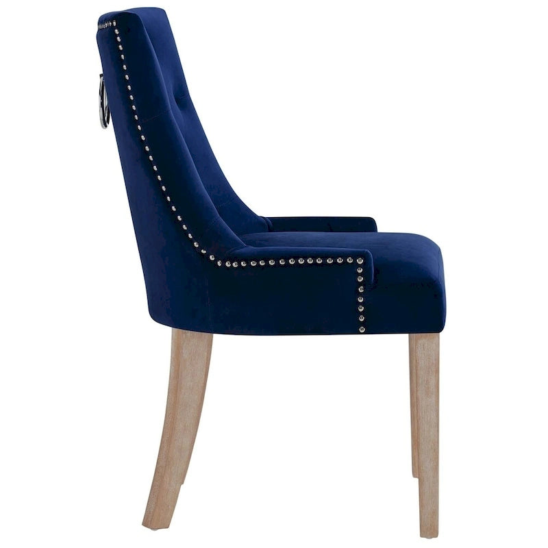 Tufted Velvet Upholstered Dining Chair With Nailhead Trim in Black