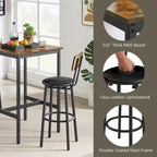 Mieres Industrial Style Rustic Farmhouse 3 Pieces Dining Table Set, Bar Table Set with 2 Bar Stools for Kitchen, Dining Room