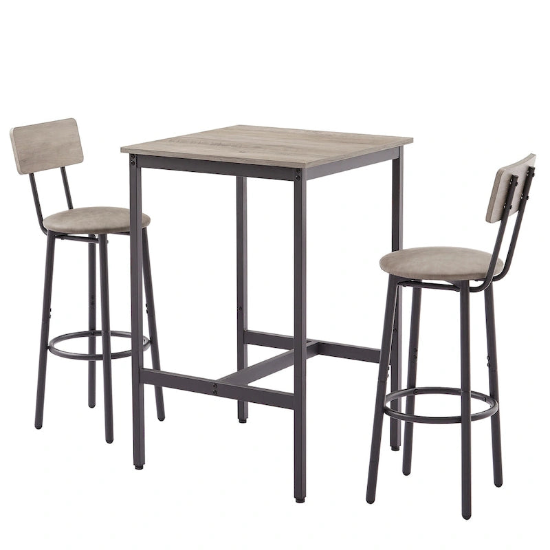 Mieres Industrial Style Rustic Farmhouse 3 Pieces Dining Table Set, Bar Table Set with 2 Bar Stools for Kitchen, Dining Room