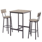 Mieres Industrial Style Rustic Farmhouse 3 Pieces Dining Table Set, Bar Table Set with 2 Bar Stools for Kitchen, Dining Room