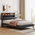 Merax Upholstered Platform Bed with Storage Headboard and USB Port