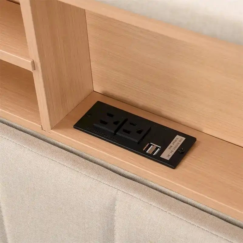 Merax Upholstered Platform Bed with Storage Headboard and USB Port