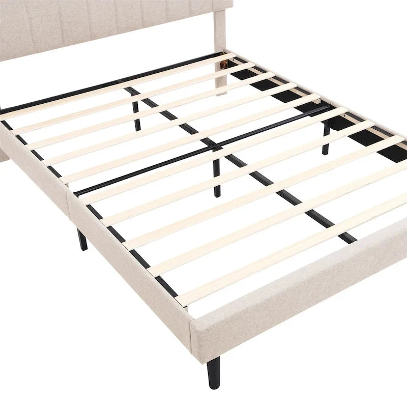 Merax Upholstered Platform Bed with Storage Headboard and USB Port