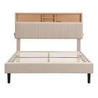 Merax Upholstered Platform Bed with Storage Headboard and USB Port