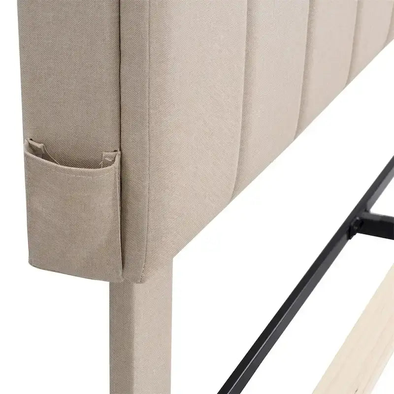 Merax Upholstered Platform Bed with Storage Headboard and USB Port