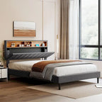 Merax Upholstered Platform Bed with Storage Headboard and USB Port
