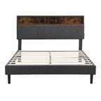 Merax Upholstered Platform Bed with Storage Headboard and USB Port