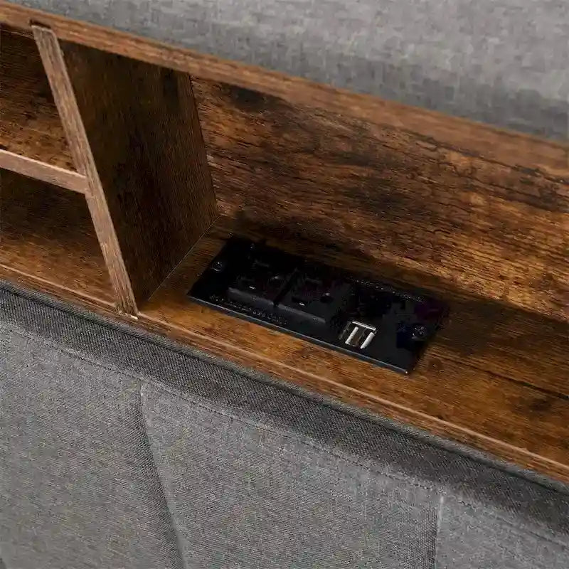Merax Upholstered Platform Bed with Storage Headboard and USB Port
