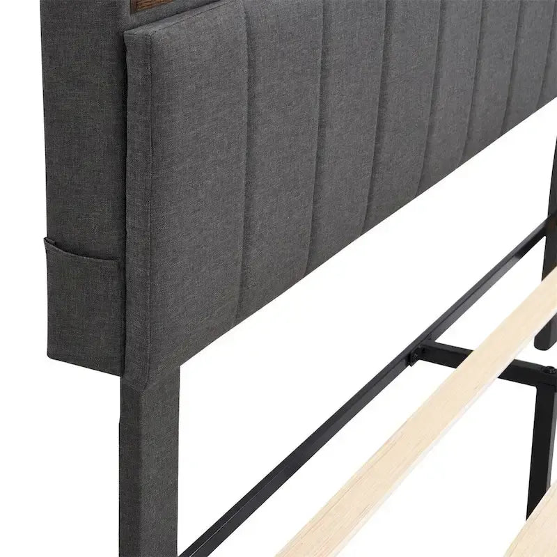 Merax Upholstered Platform Bed with Storage Headboard and USB Port