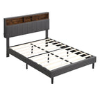 Merax Upholstered Platform Bed with Storage Headboard and USB Port
