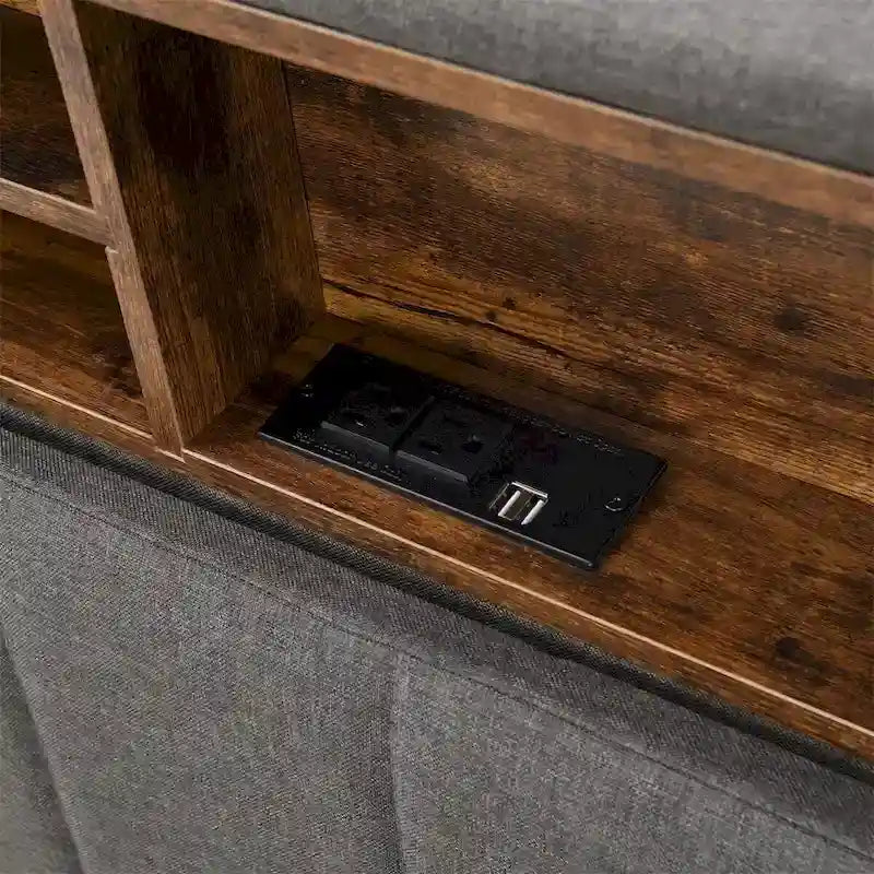 Merax Upholstered Platform Bed with Storage Headboard and USB Port