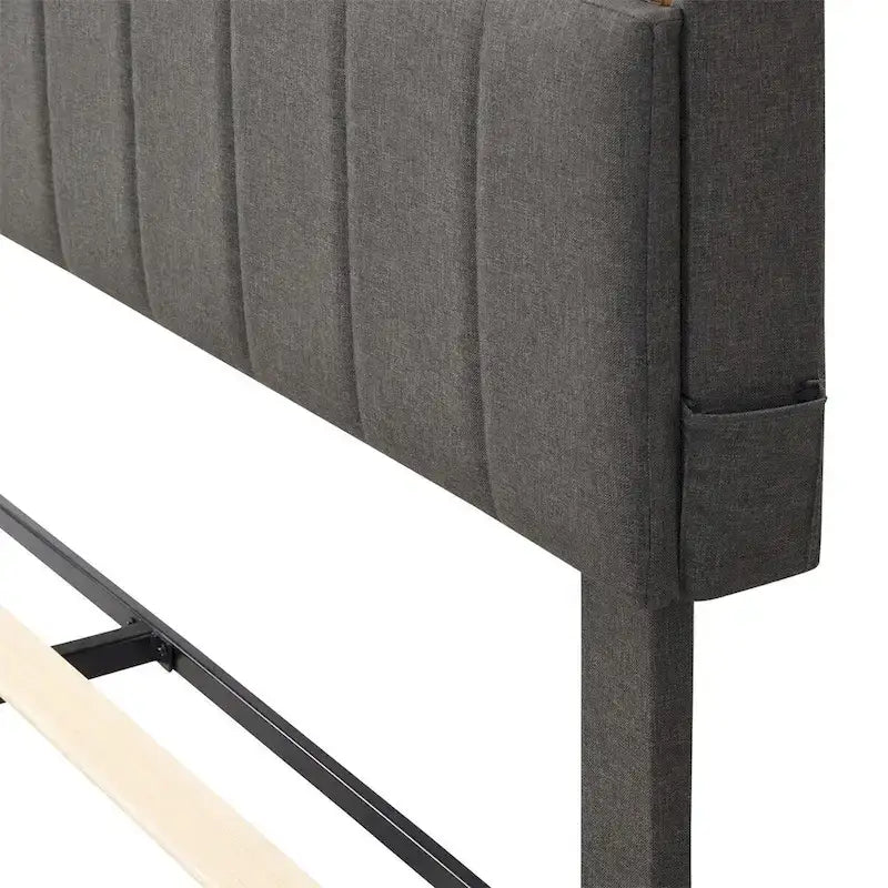 Merax Upholstered Platform Bed with Storage Headboard and USB Port