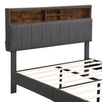 Merax Upholstered Platform Bed with Storage Headboard and USB Port