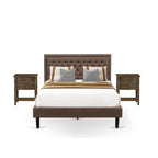 East West Furniture Queen Size Bed Set- Bed Frame Brown Headboard with Small Nightstand - Black Finish Legs((End Table Options)