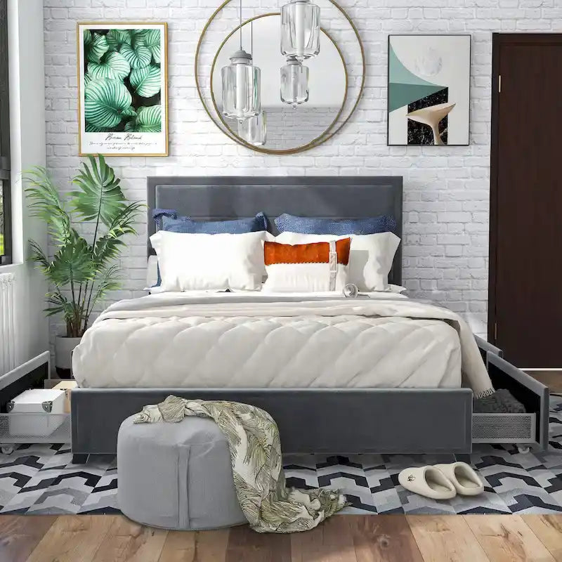 Furniture of America Naxime Modern 4-Drawer Fabric Platform Bed