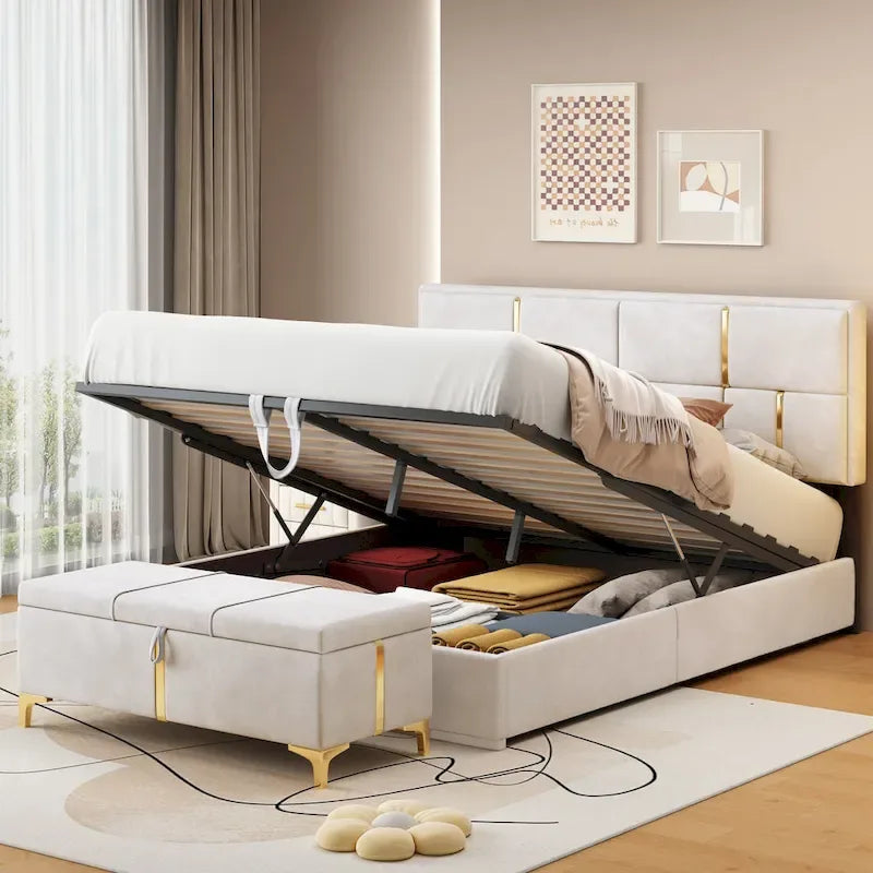 2-Pieces Bedroom Sets,Queen Size Upholstered Platform Bed