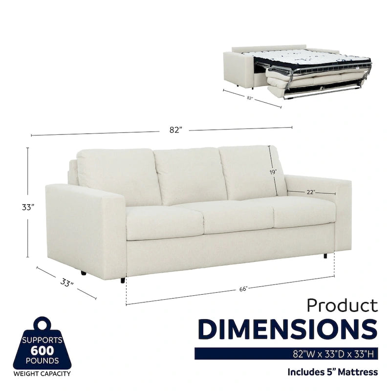 Stearns & Foster Paolo 82 in. Queen Sleeper Sofa with 5in Memory Foam Mattress