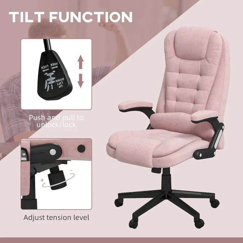 HOMCOM 6 Point Vibrating Massage Office Chair with Heat, Velvet High Back Executive Office Chair with Reclining Backrest