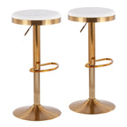 Lumisource Dakota Barstool in Gold Steel and White Leather - Set of 2 - 15Lx15Wx23-31.75H