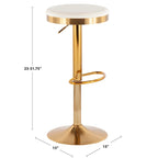 Lumisource Dakota Barstool in Gold Steel and White Leather - Set of 2 - 15Lx15Wx23-31.75H