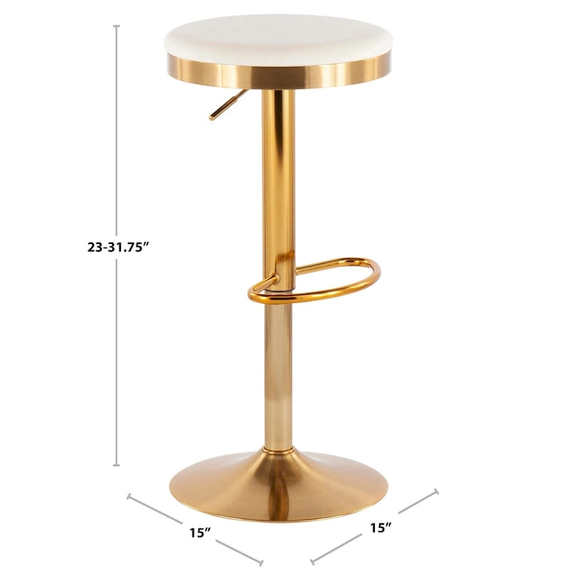 Lumisource Dakota Barstool in Gold Steel and White Leather - Set of 2 - 15Lx15Wx23-31.75H